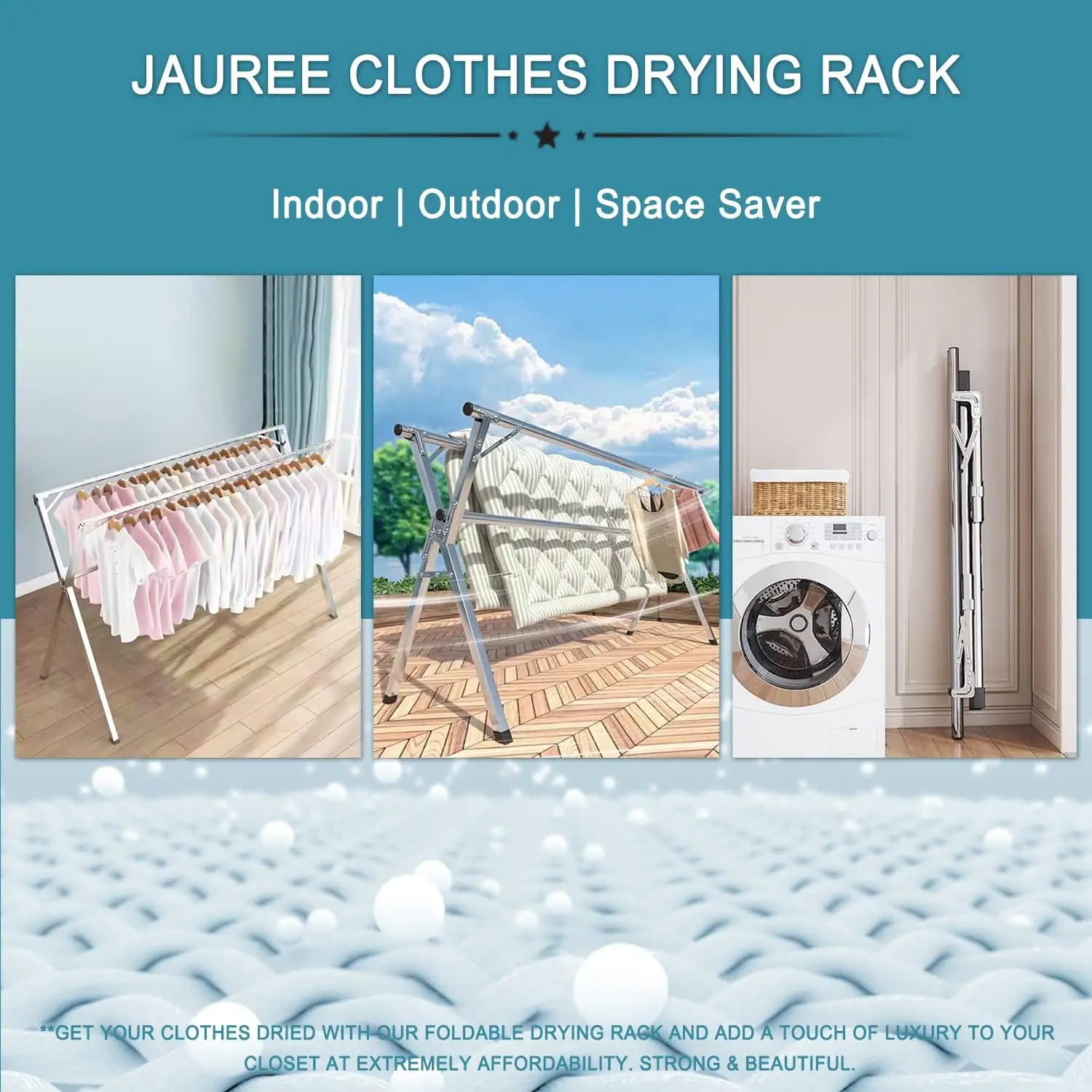 2M Clothes Drying Rack Clothing Folding Indoor Outdoor, Heavy Duty Stainless Steel Laundry Drying Rack