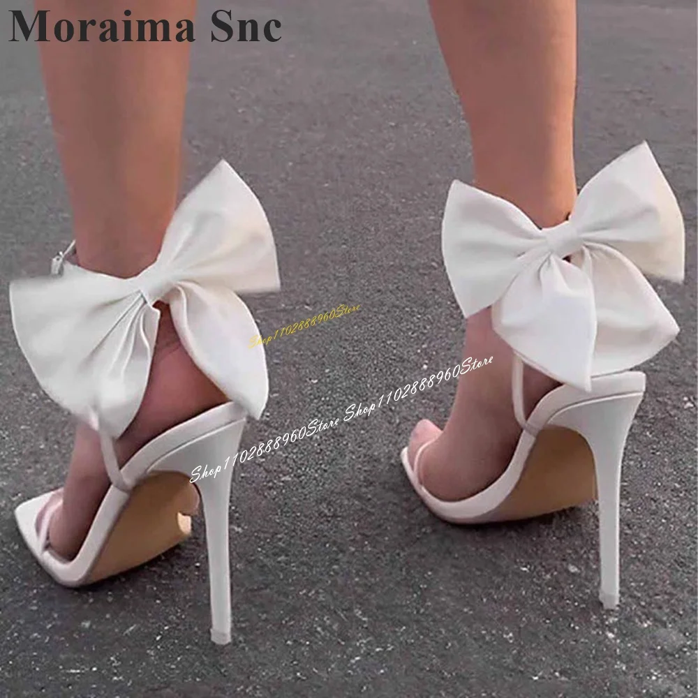 White Bowknot Decoration Narrow Strap Sandals Thin High Heel Women Shoes Ankle Buckle Strap Open Toe 2024 Zapatos Para Mujere