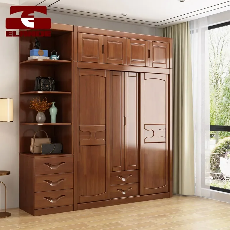 Solid wood wardrobe push-pull sliding door light luxury modern simple home bedroom storage wardrobes