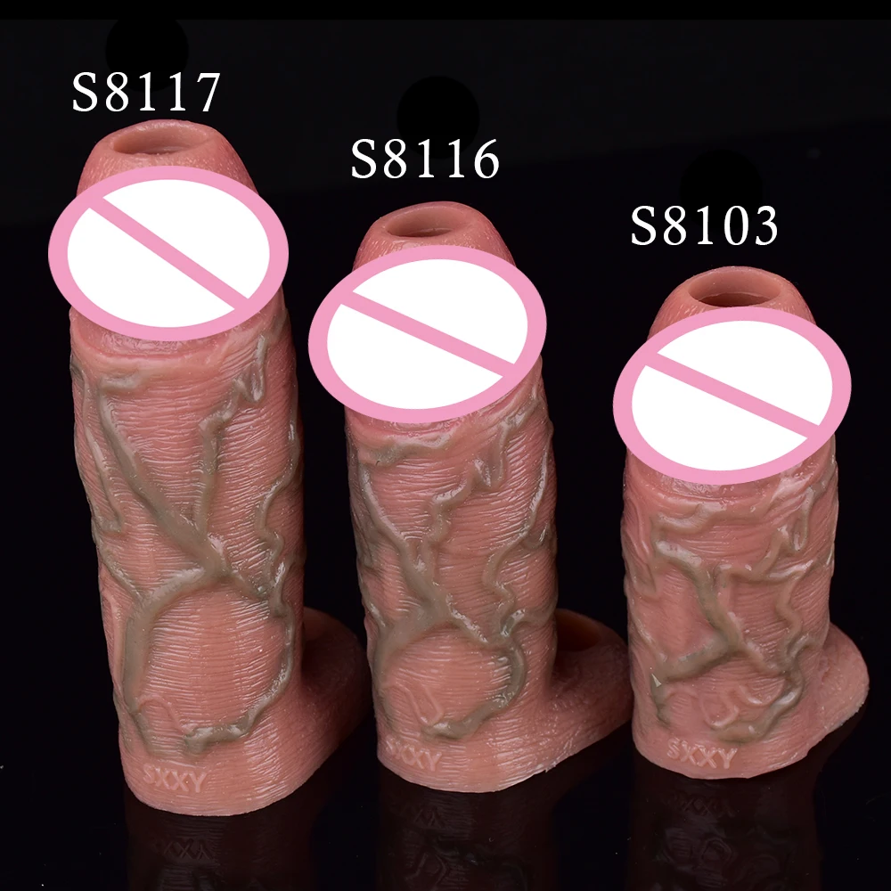 SXXY 3 Styles Realistic Penis Sleeve Soft Liquid Silicone Cock Cover With Real Veins For Men  Delay Ejaculation Dick Enlargement