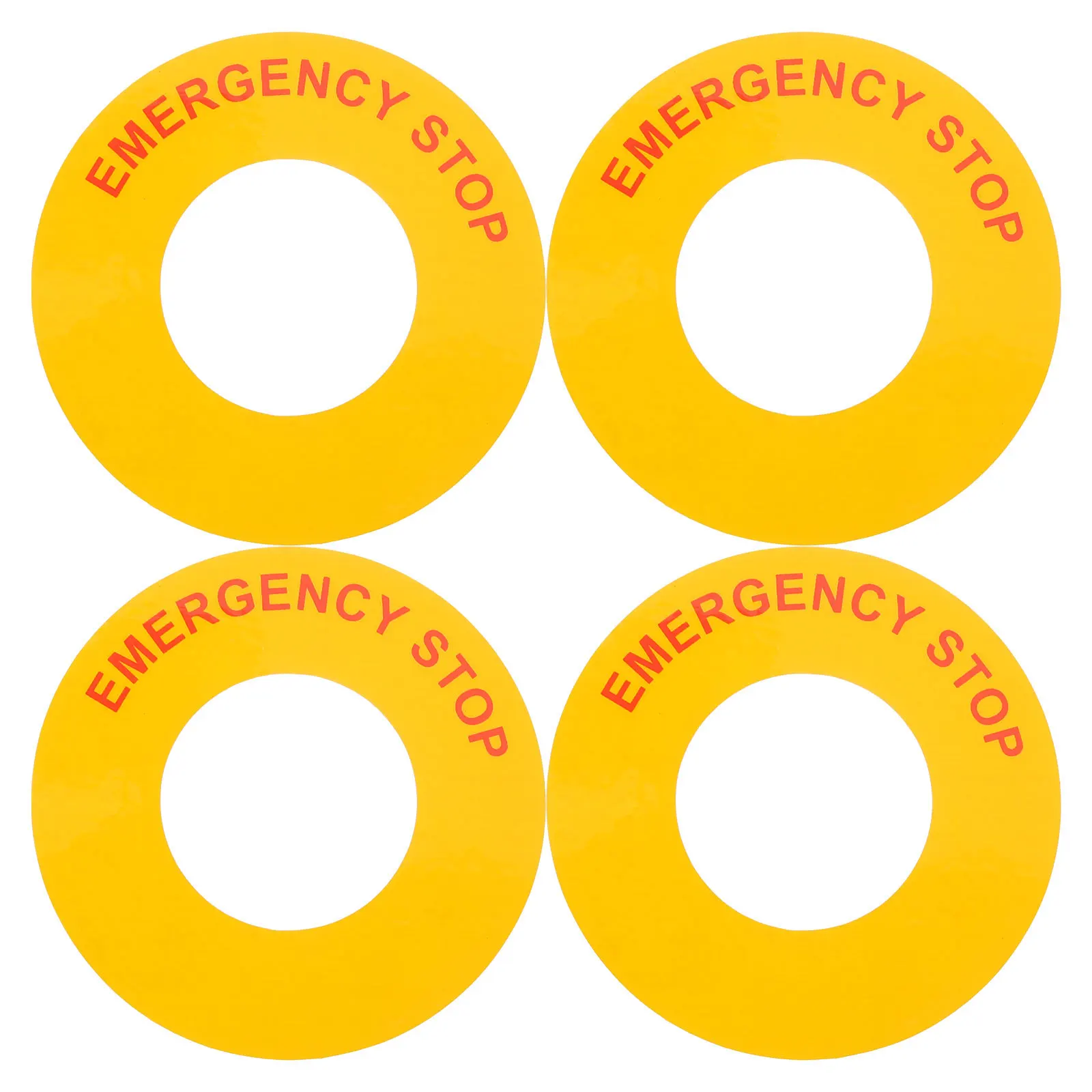 Etiqueta de parada de emergência, 4 unidades, cor brilhante, durável, material pp, forte adesão para máquinas industriais, decalque de aviso de segurança