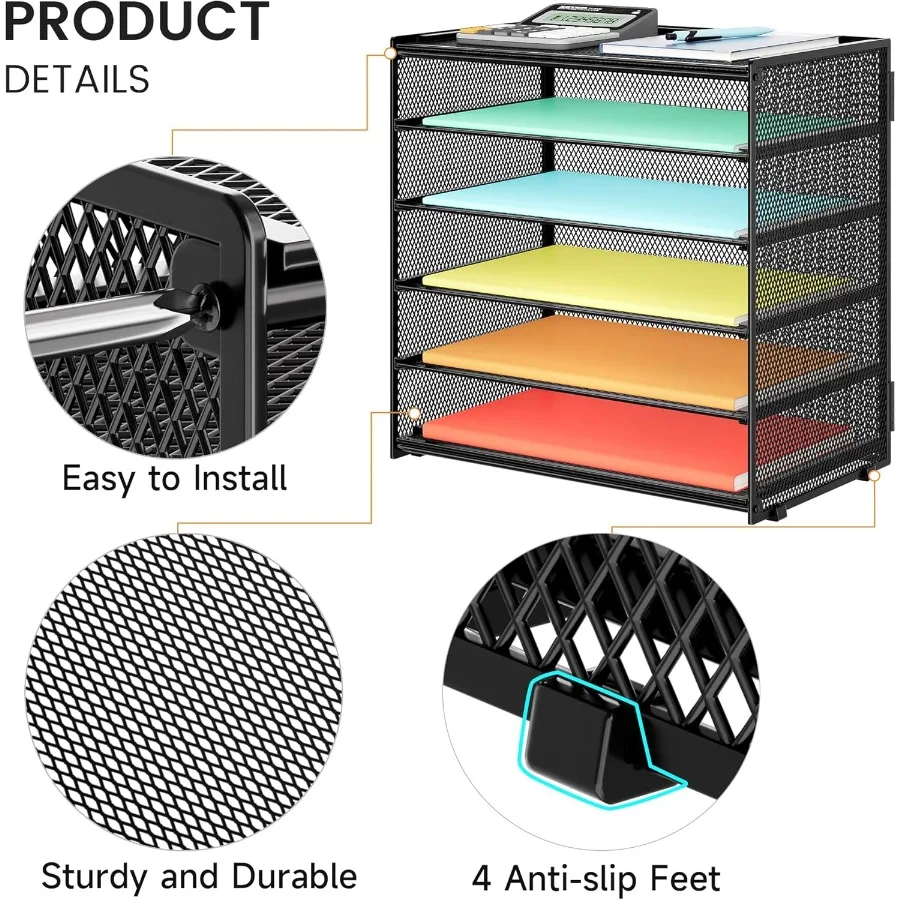 Organizzatore di carta per accessori da scrivania e organizzatori di spazi di lavoro Vassoio per lettere a 6 livelli Organizzazione di file da scrivania Pape in rete metallica