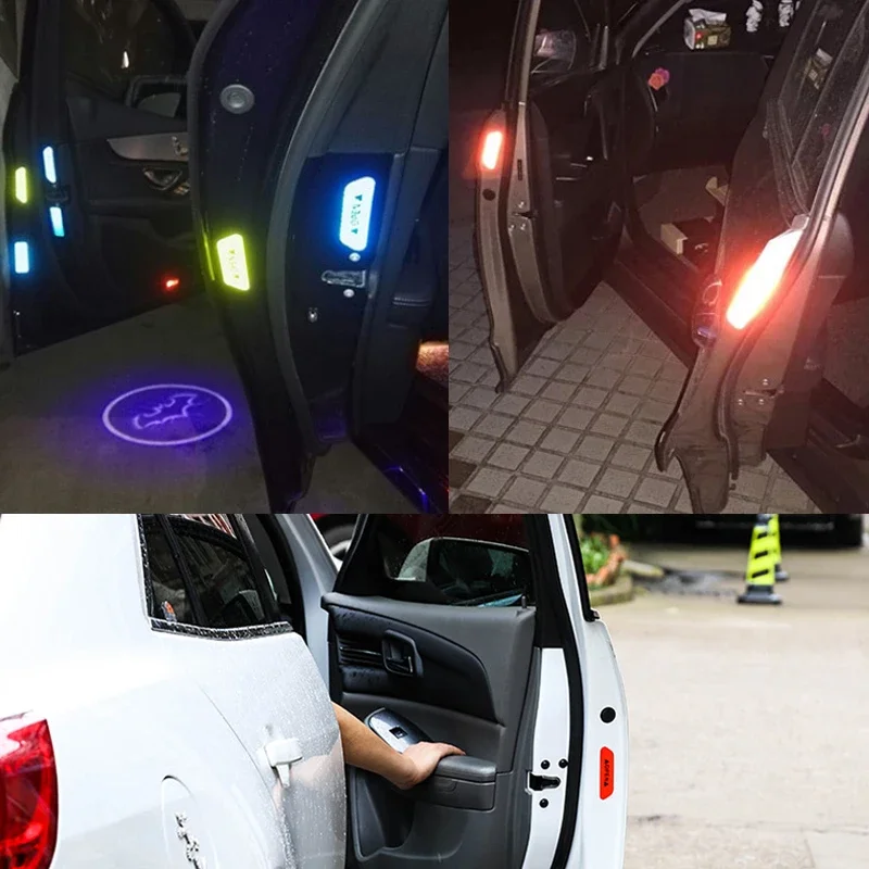 Pegatinas universales para puerta de coche, marca de advertencia de seguridad, cinta reflectante abierta, pegatina para casco de motocicleta y bicicleta, accesorios para coche, 6 uds.