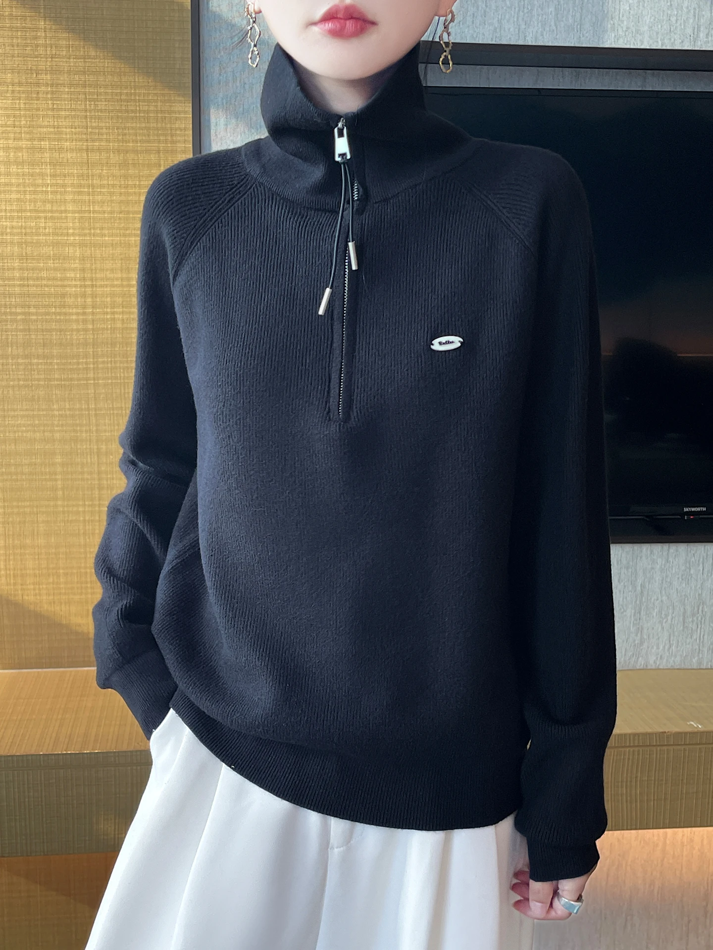 Nuevo suéter de punto suave para mujer con cremallera f Color puro Casual suelto ajuste largo Sve cálido adelgazante capa Base superior ropa interior