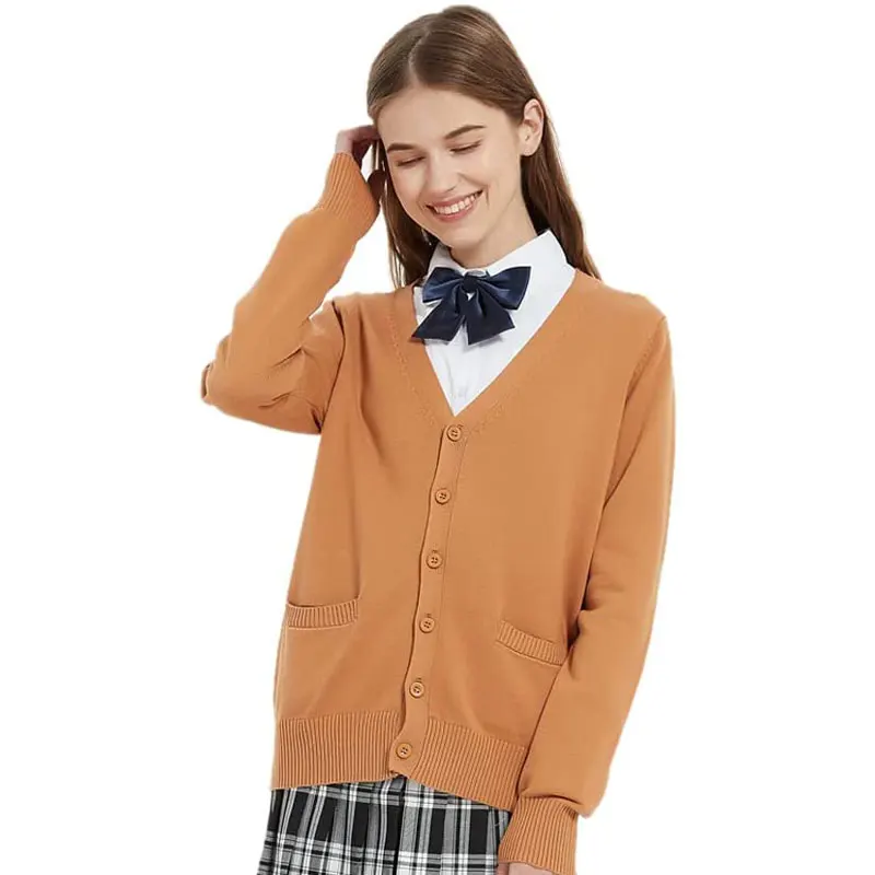 Femme Cardigan Japonais Uniforme SвPull Étudiant Cosplay JK Cardigans Col V Manches sulfBoutonné avec Poches XS-XXL