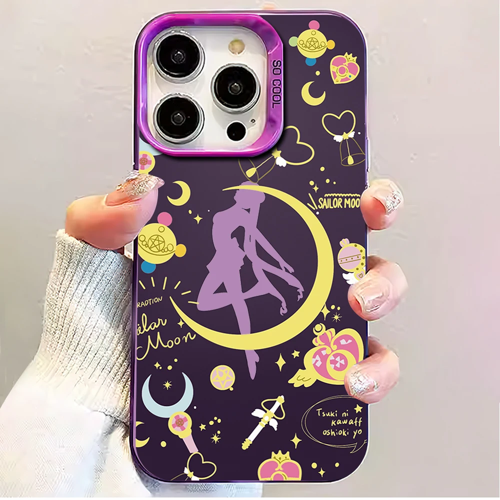 Bilibili Anime s-sailor Moon Laser casing ponsel untuk iPhone 12 11 13 14 15 16 Max Pro Plus IMD silikon tahan benturan Coque