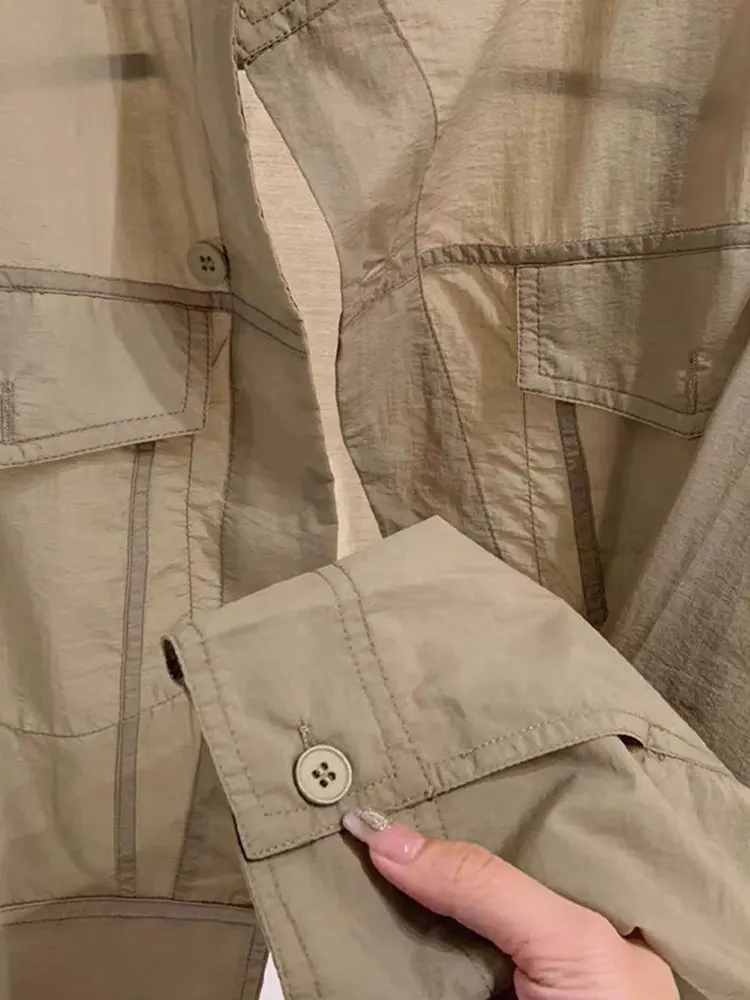 Luźny, długi kardigan damski z ochroną przeciwsłoneczną, jednolity kolor, styl dojazdowy, modny, rozpinany, koreański styl, wiosna 2025