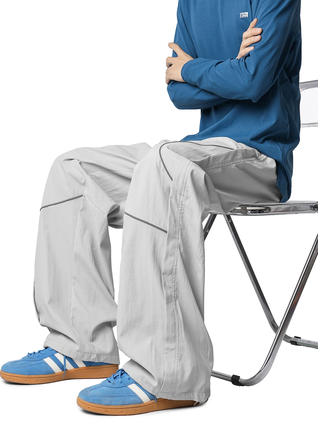 

Reflective Stripe Folded Workwear Paratrooper Pants Men's Autumnal Outdoor Hiking Mountain Climbing Casual Sports Long Trousers