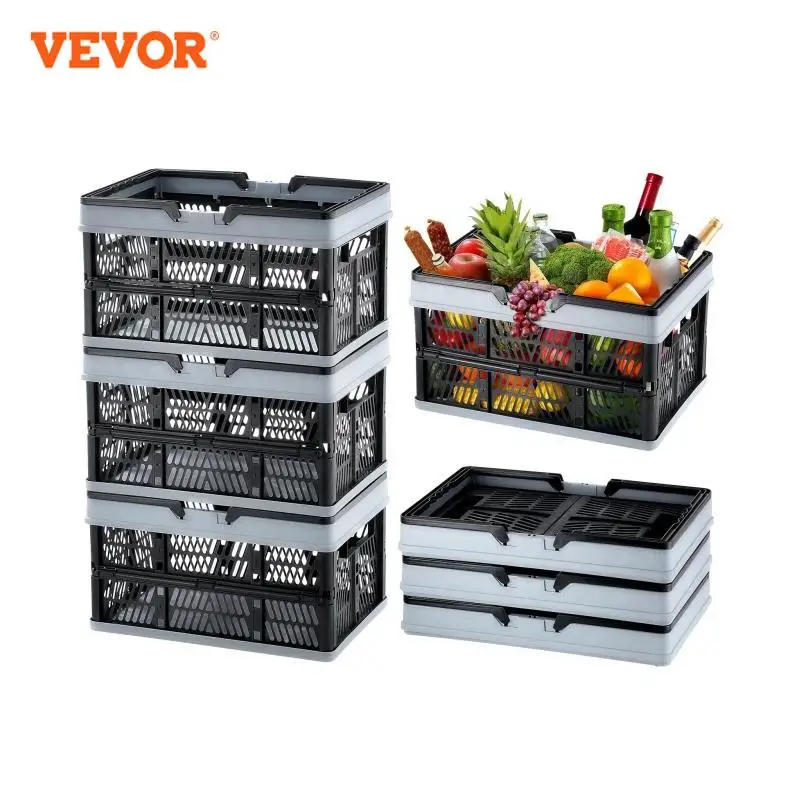 VEVOR 3pcs Foldable Storage Basket Collapsible Shopping Crate with Handle for Kitchen Grocery Living Room Desktop Organization