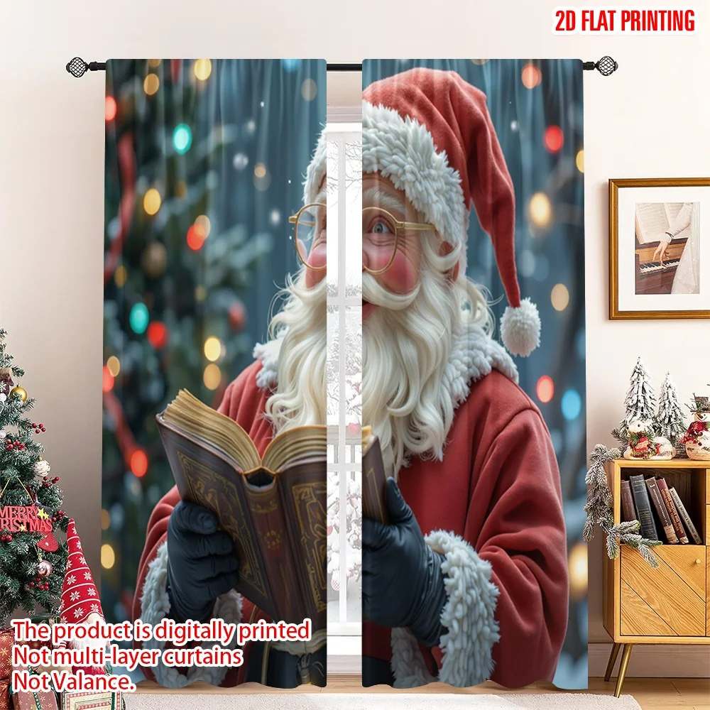 

2pcs 2D flat printing Christmas Window Curtains Santa Claus Merry Christmas Holiday Festive Polyester Without Electricity