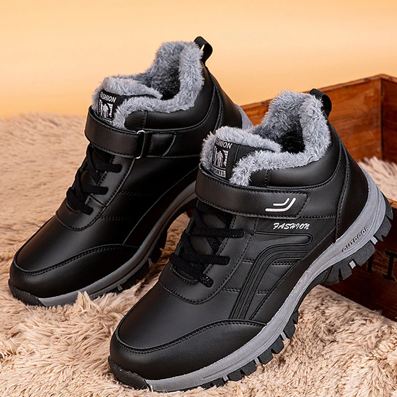 2023 Winter Women Men\'s Boots Waterproof Leather Boot Man Plush Warm Sneakers Man Outdoor Ankle Snow Boots Casual Shoes Big Size