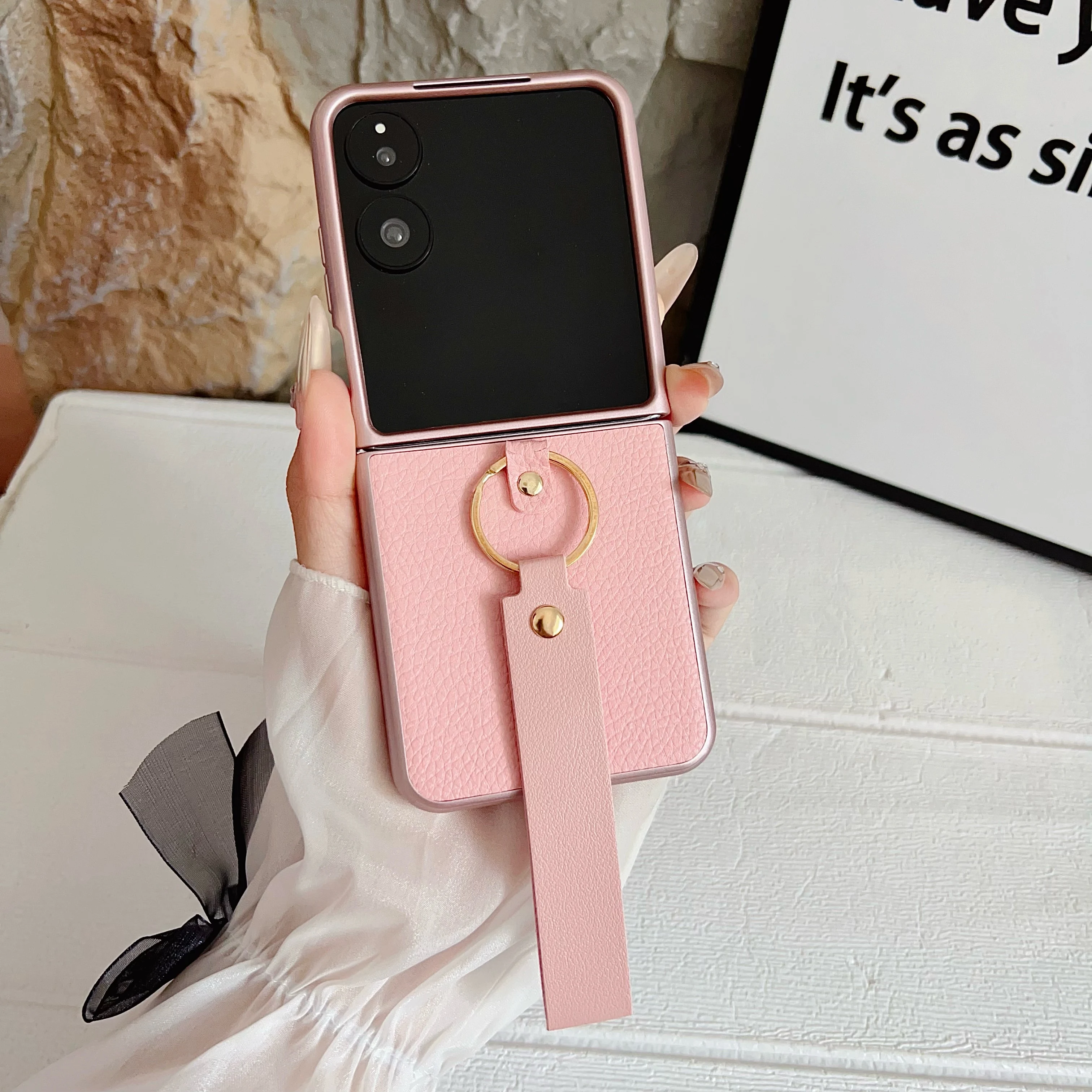 Luxury Litchi Pattern Leather Phone Case Suitable for Xiaomi Mix flip ,Mix flip2 with Hand Rope Buckle Cover