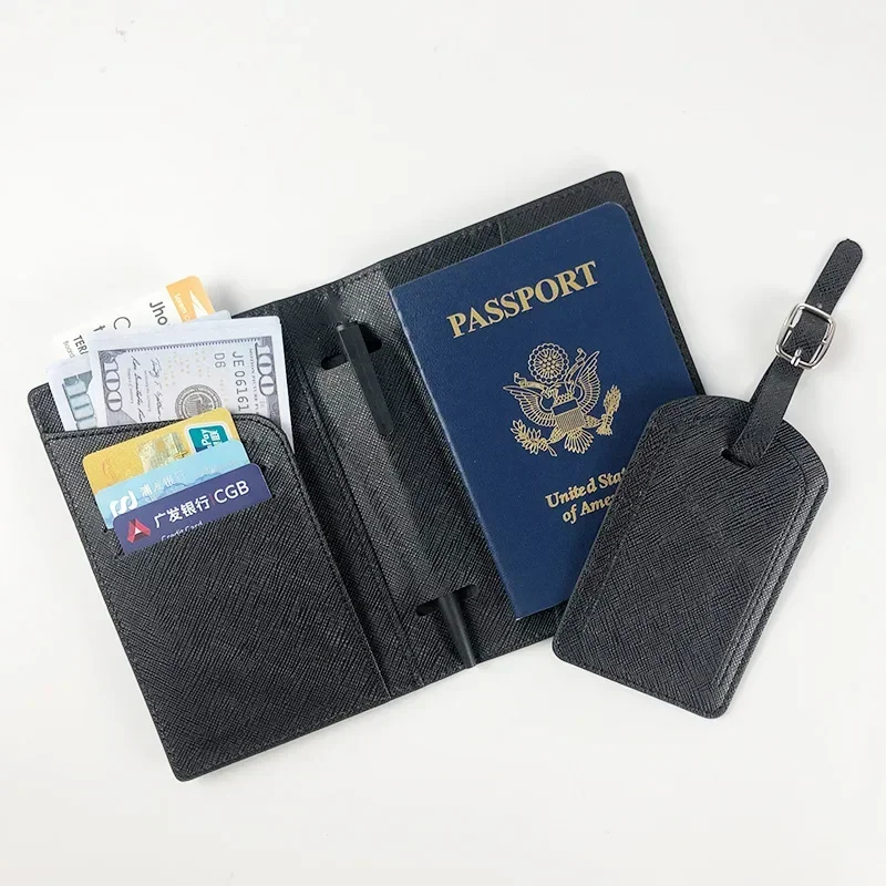 Custom Name Passport Cover Luggage Tag Set Fashion PU Leather Ticket Passport Holder Personalize Letters Travel Purse