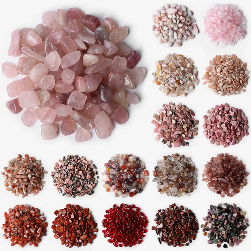 Undrilled Crystal Tumbled Stone Chips Beads Pink Natural Gem Quartz Stone Chips Agates Gravel Beads For Tank Bonsai Decoration