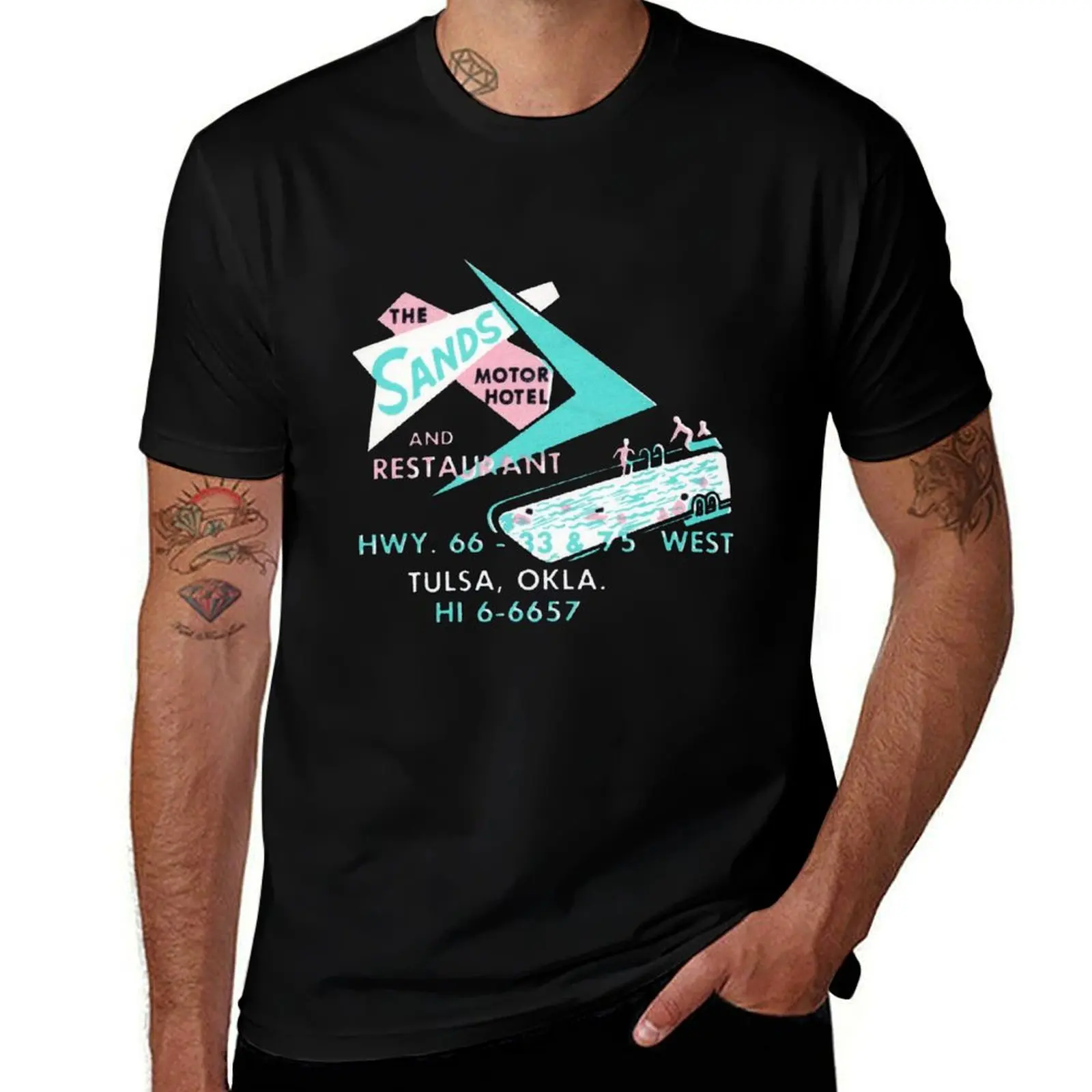 

1950s Sands Motor Hotel on Route 66 T-Shirt cotton t shirts man 100% man t shirt cotton man t shirts graphic T-Shirt