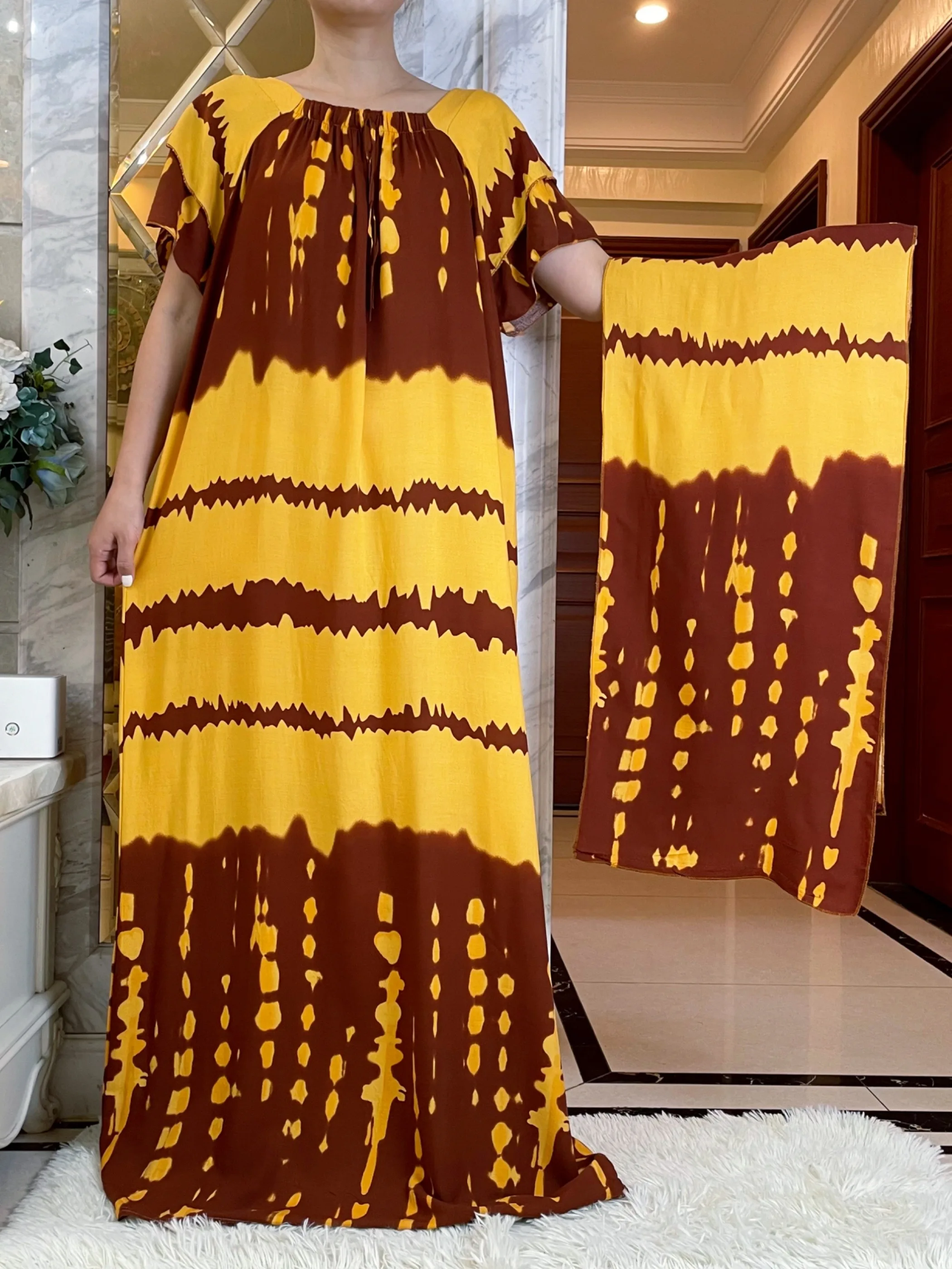 Summer FashionShort Sleeve Dress African Dashiki Floral Printing Solid Cotton Loose Caftan Lady Maxi Casual Dresses Vestidos