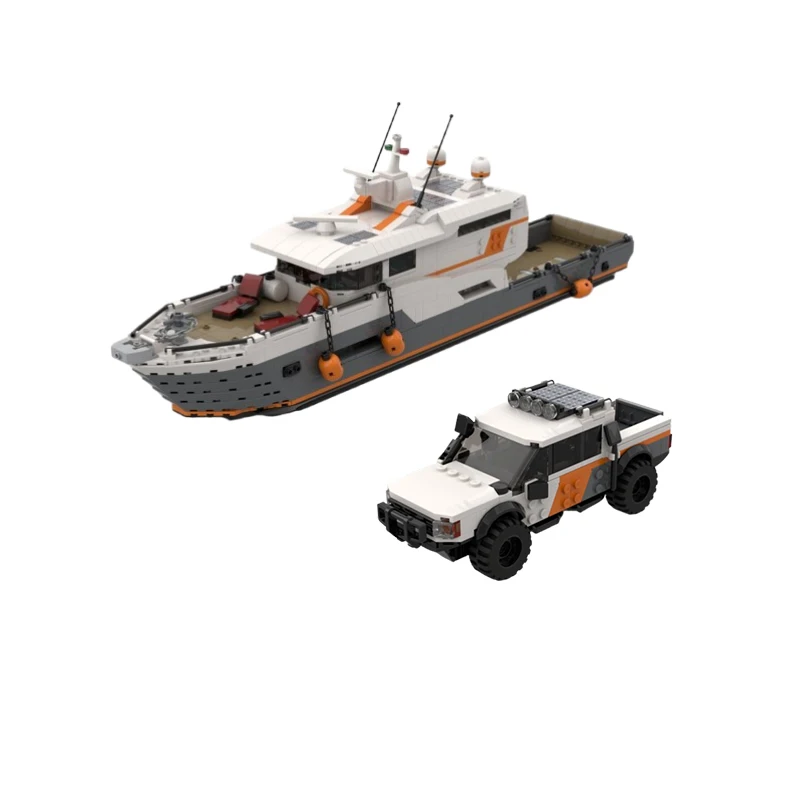 Spot MOC- 155372   Blocos de construção montados de partículas pequenas, navio, caminhão de entrega, modelo de quebra-cabeça, brinquedo de construção, presente