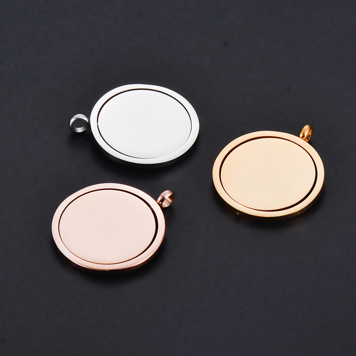 3PCS Stainless Steel Rotatable Round Pendant Blank Tag To Record Metal Statement Name DIY Necklace Jewelry Polished Wholesale