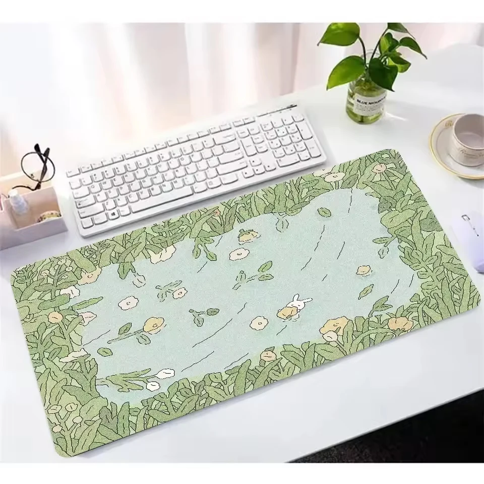 kawaii rabbit Mausepad Computer Keyboard Large PU Leather Mouse Pad Desk Mat Office Accessories Cabinet Cushion Pc Gaming HD Rug