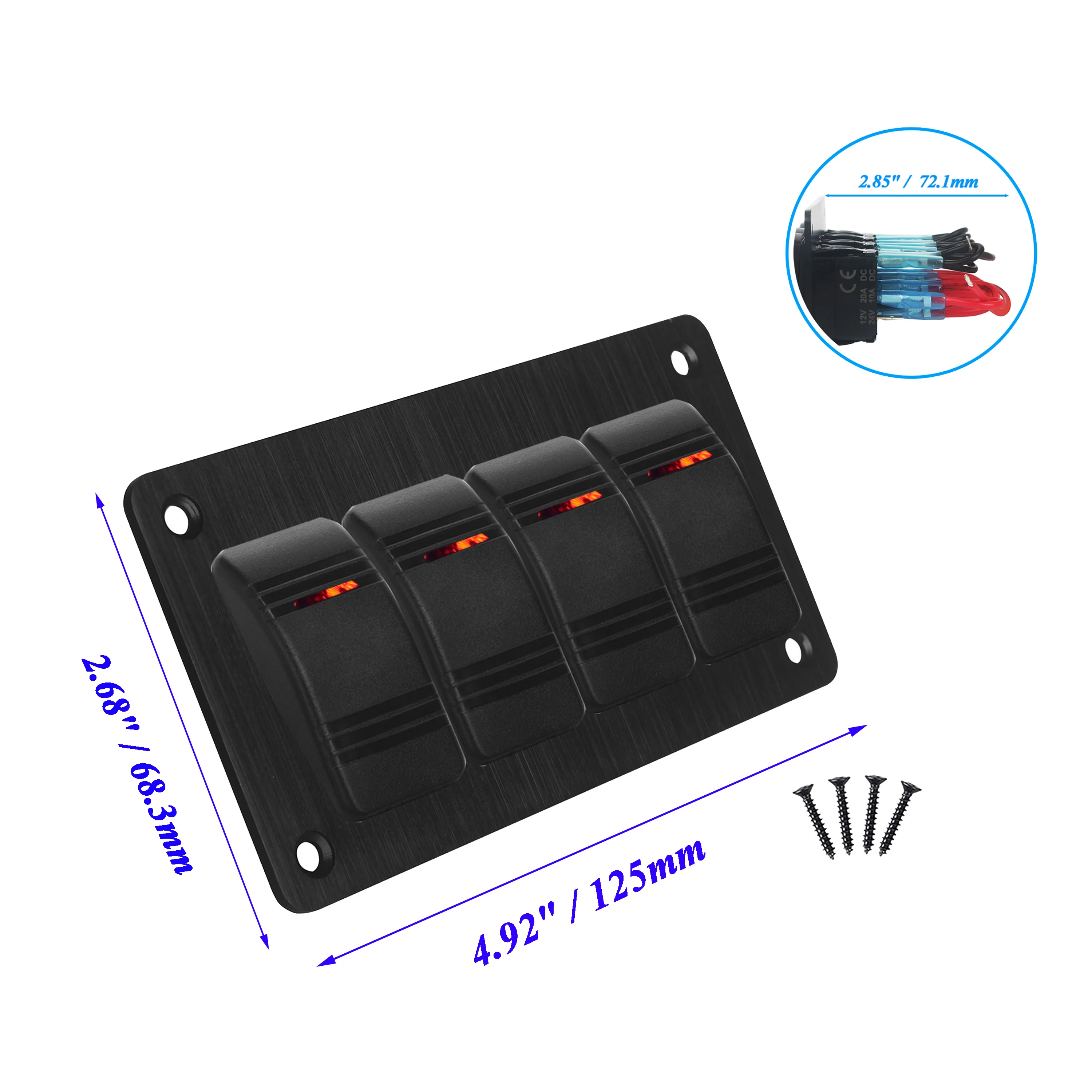 4 عصابة الألومنيوم الروك التبديل لوحة 3 دبوس SPST ON/OFF قبل السلكية 12 فولت 20A / 24 فولت 10A مع 1 ضوء ل البحرية قارب سيارة ATV UTV