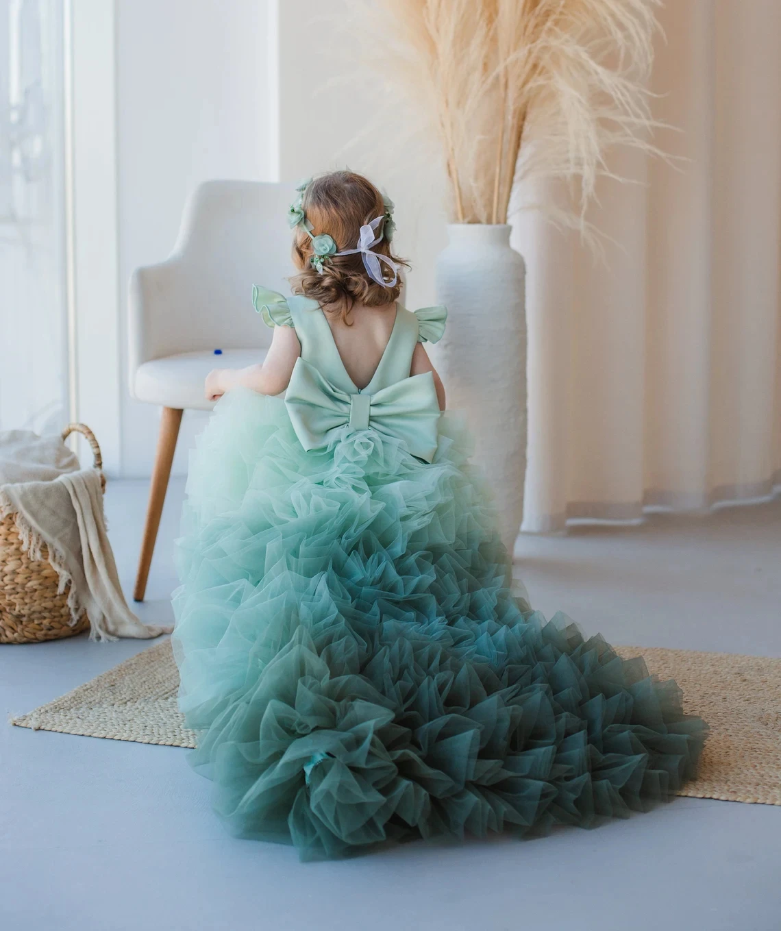 Robe de demoiselle d'honneur gonflée en couches, en tulle, pour mariage, première communion, fête d'anniversaire pour enfants, RhG