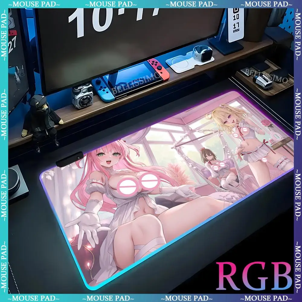 RGB anime girl feeling mousepad sexy girl pad LED computer game keyboard pad accessori per giochi quotidiani deskmat tappetino per mouse luminoso