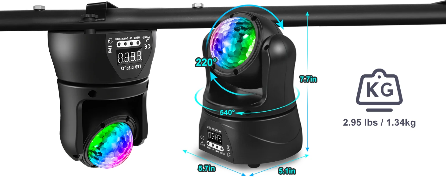 U'King 30W Mini Doppelseitiges Moving Head Licht LED Bühnenlicht RGBW Magic Ball Beam Effektlicht für Bar Disco DJ Party Bankett – Detail 4