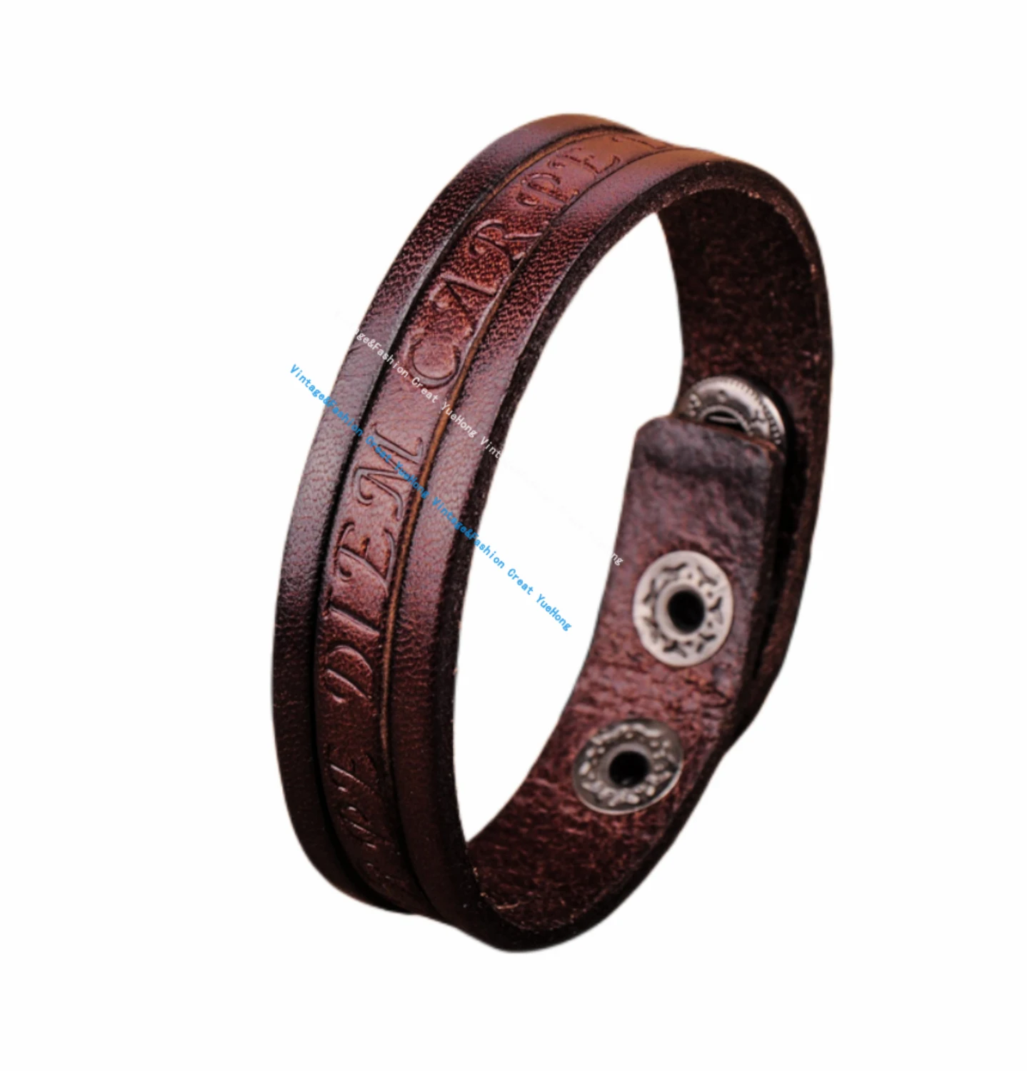 G369 Brown Stylish Single Wrap Vintage Embossed Leather Wristband Bracelet Cuff New