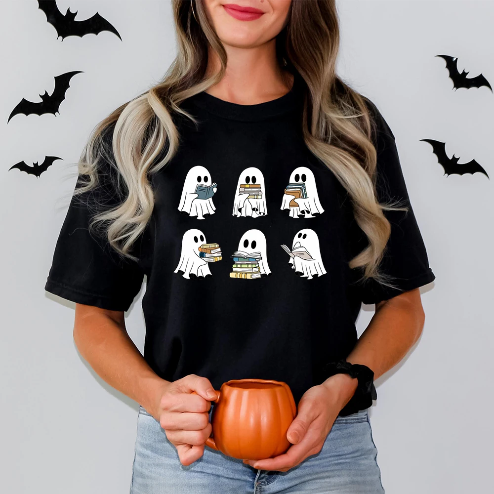 Ghost Reading Books Shirt Bookish Halloween Crewneck Gift for Librarian Shirts Funny Ghost Reading T-Shirt Halloween Tee