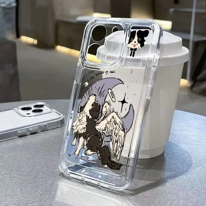 Funda de teléfono con dibujo de Ángel, oveja, perro, cachorro, guitarra, funda transparente para iPhone 15 Pro Max 13 12 11 14 Pro X XS XR 7 8 Plus