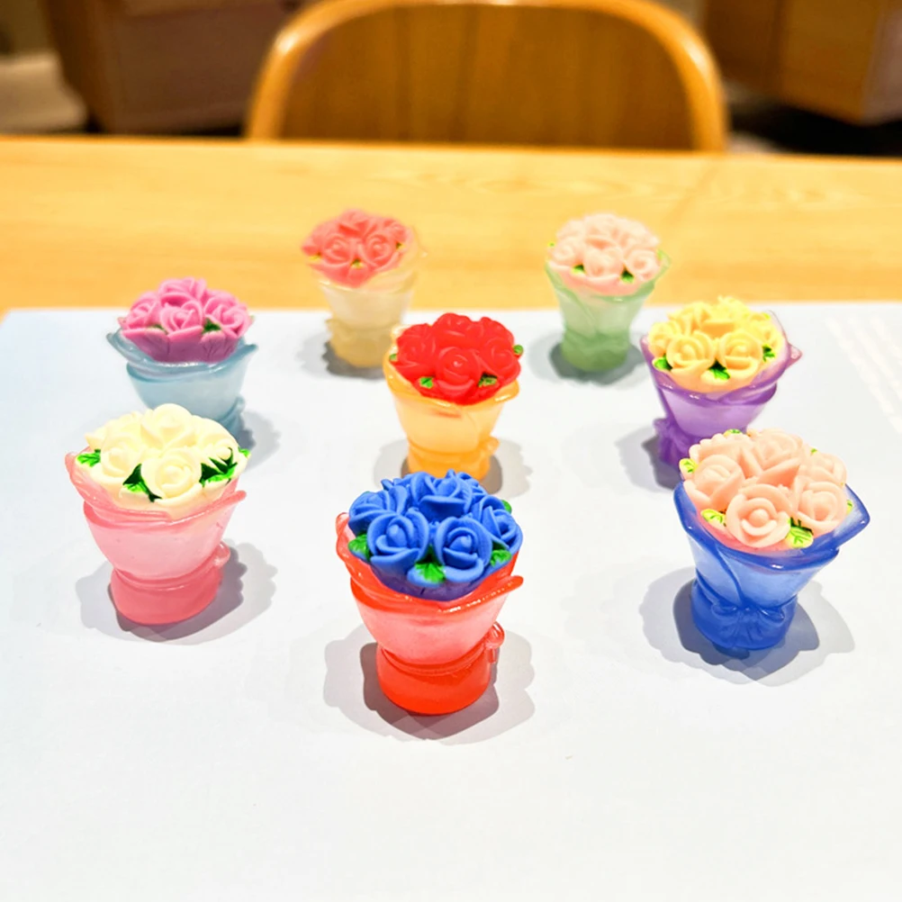 

8 Pcs Mini Rose Bouquet Plants Artificial Flowers Indoor Resin Dollhouse Potted