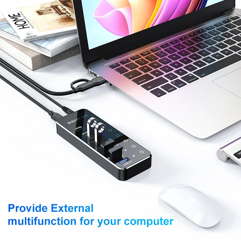 Imagem -05 - Rshtech-usb tipo c Hub com Toque Individual on e Off Switches Extensão Usb tipo c Splitter 10gbps Dados Macbook Mac