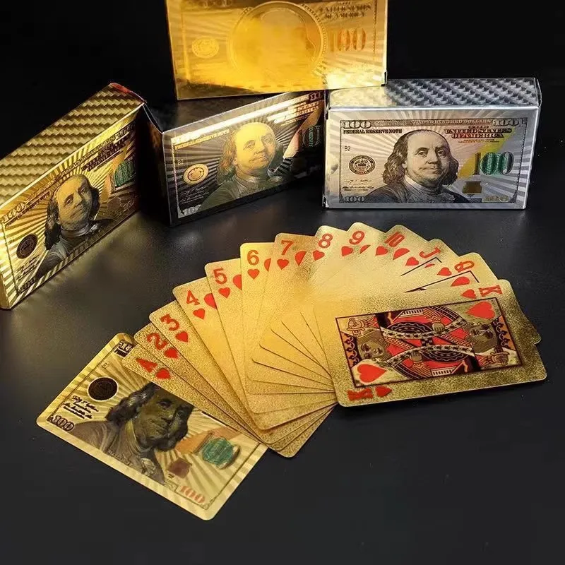 golden-foil-black-dollar-pattern-silver-plastic-playing-cards-pet-waterproof-wear-resistant-material-poker-card-board-game-tool