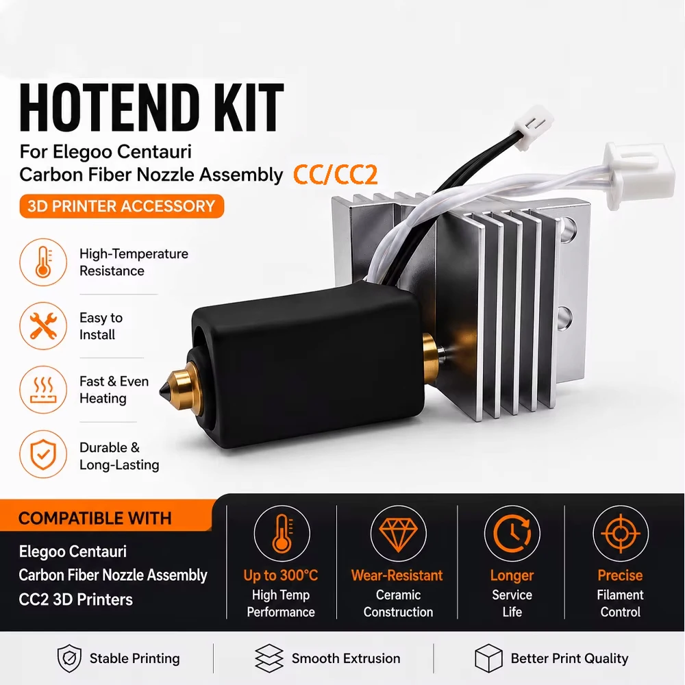 

Elegoo Centauri Ceramic Hotend Kit Carbon Nozzle Assembly Upgrade 3D Printing Spare Parts CC/CC2 Nozzle Hot End