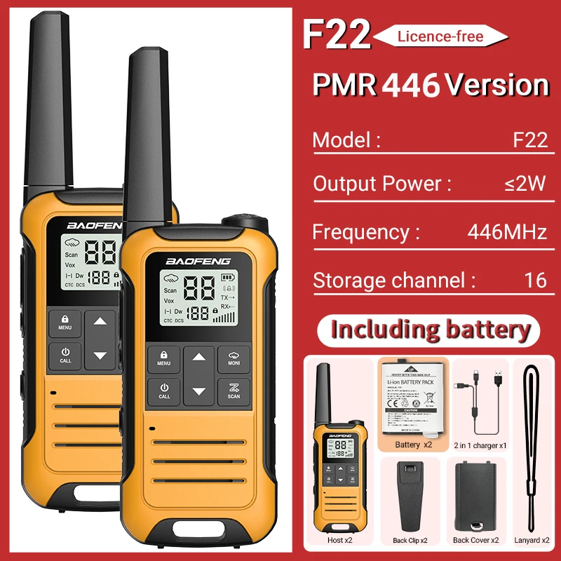 2 stuks Baofeng F22 Mini Walkie Talkie PMR Lange afstand Oplaadbare Draagbare Kinderen Tweeweg Radio Type-C Oplader VOX voor Camping Trip
