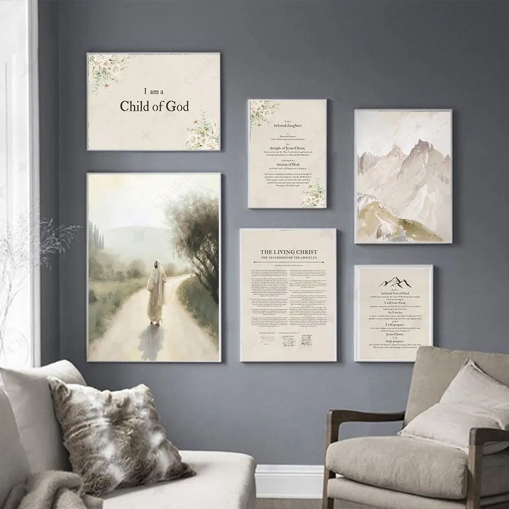 

The Living Christ,I am A Child of God,Young Women's Theme Wall Art Canvas Painting Jesus Poster Bible Verse Christian Room Decor