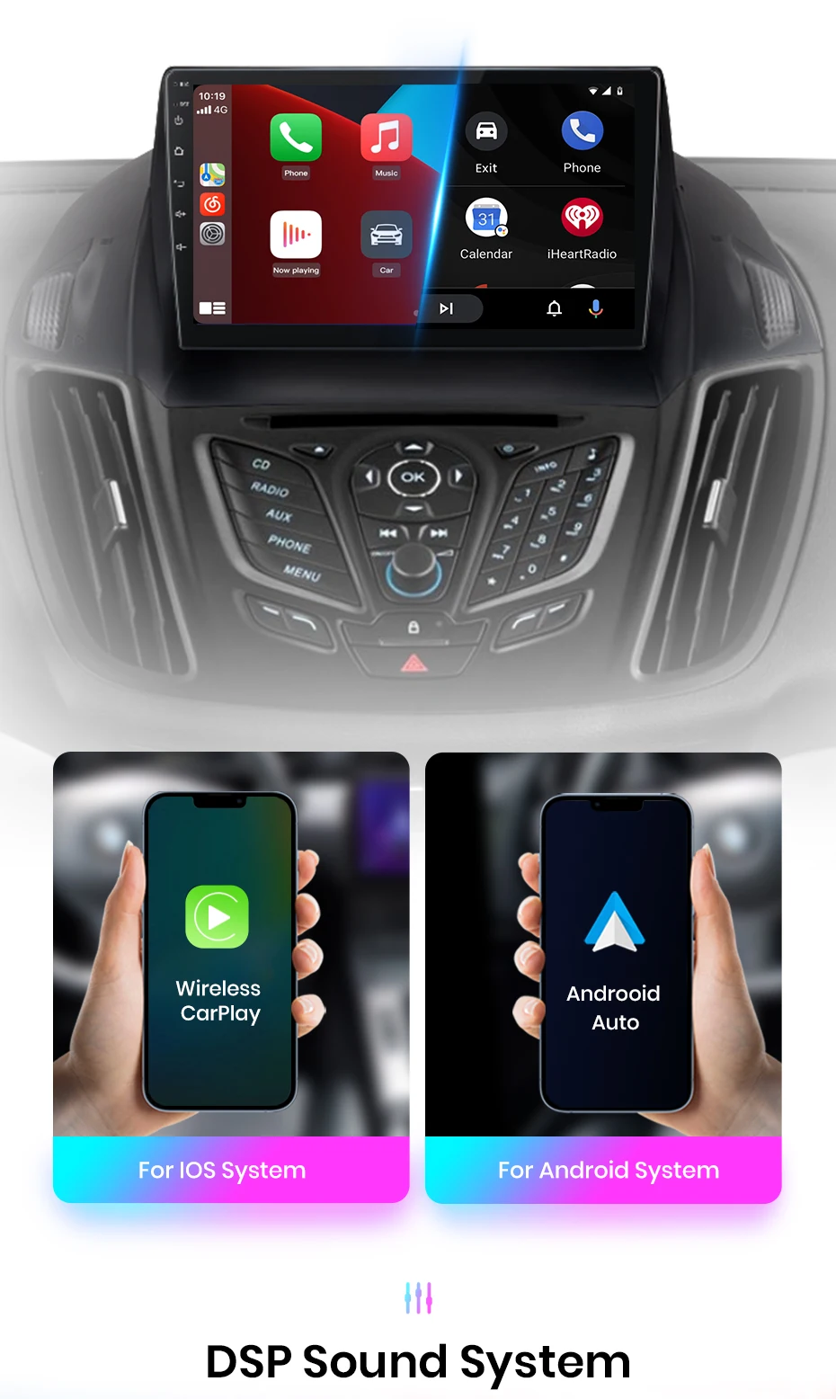 Junsun Drahtlose CarPlay Android Auto Auto Radio Für Ford Escape Kuga 2 C-MAX 2013-2016 GPS Multimedia 2din System – Detail 13