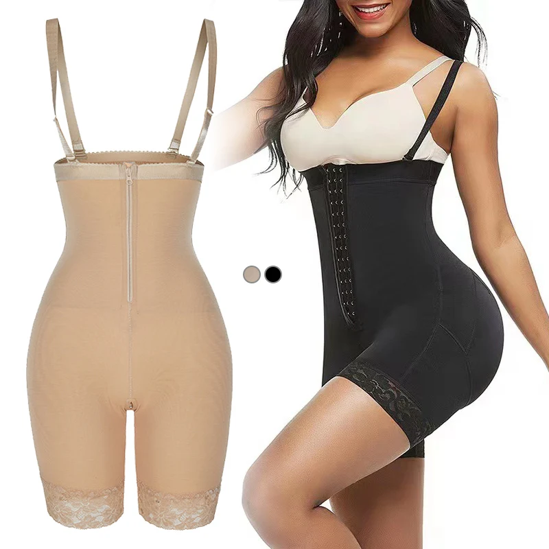 High Compression Bodysuit Girdles Zipper High Waist Sling Corset Shapewear Open Crotch Abdomen Pants Women Butt Lifter