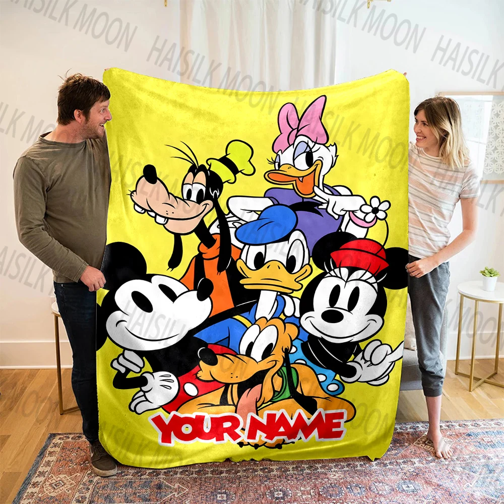 1PC Custom Name Mickey Mouse and Friends Printed Blanket, All-Season Multi-Use for Nap, Travel, Car ,sofa Bed Machine Washable