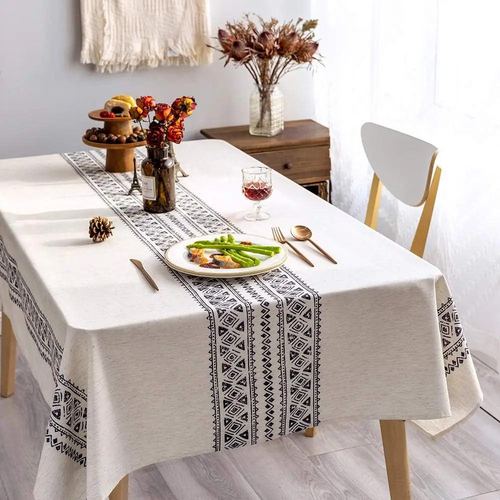 

Modern and Minimalist Tablecloth Linen Fabric Decorative 55x84 Rectangle Printed Pattern Geometry Design Non-Fade Washab