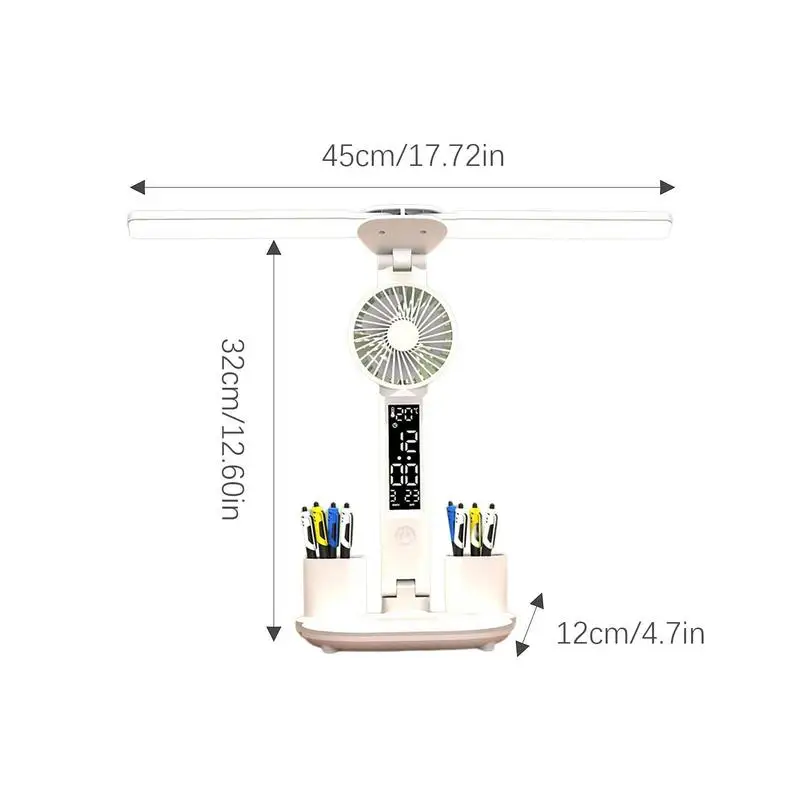 Luz de mesa con ventilador, lámpara de mesa con enchufe, soporte para bolígrafo, batería de larga duración, luz de lectura de libros, accesorios para sala de estudio