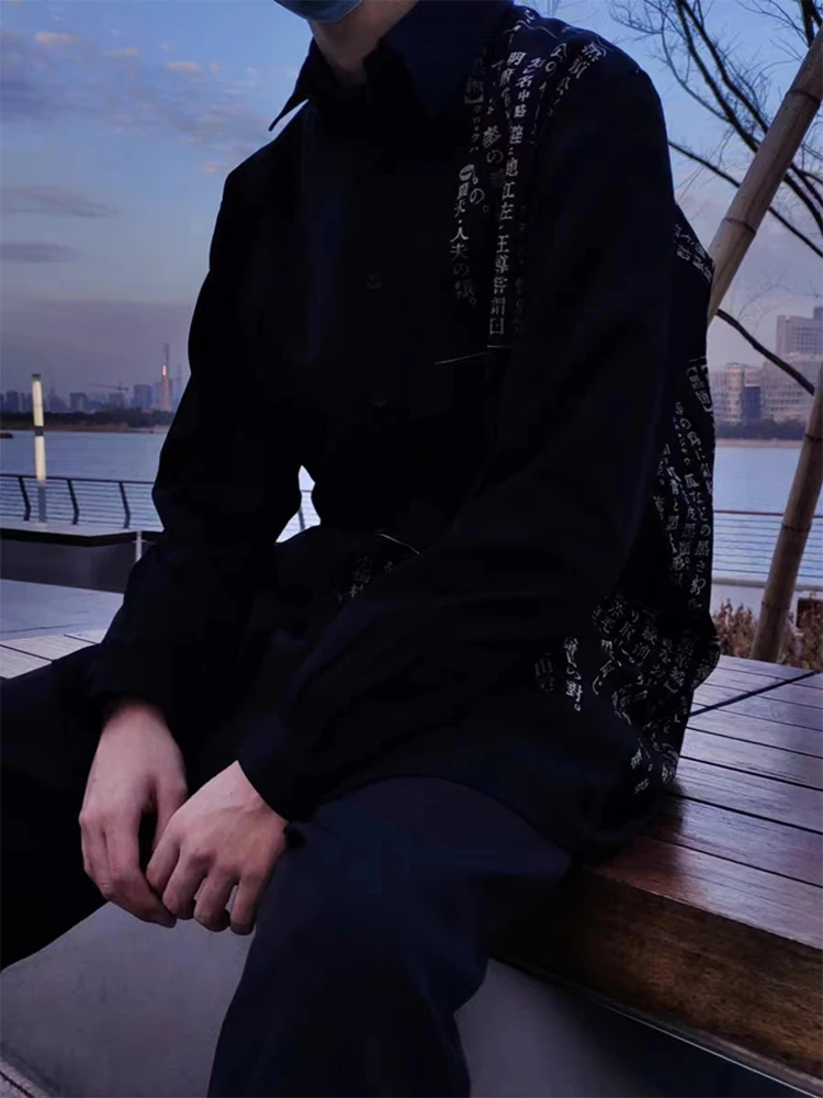 Klasyczne słownikowe koszule w stylu japońskim unisex w stylu Yamamoto męskie Homme koszule oversize dla mężczyzn luźne ubrania Owens topy męski