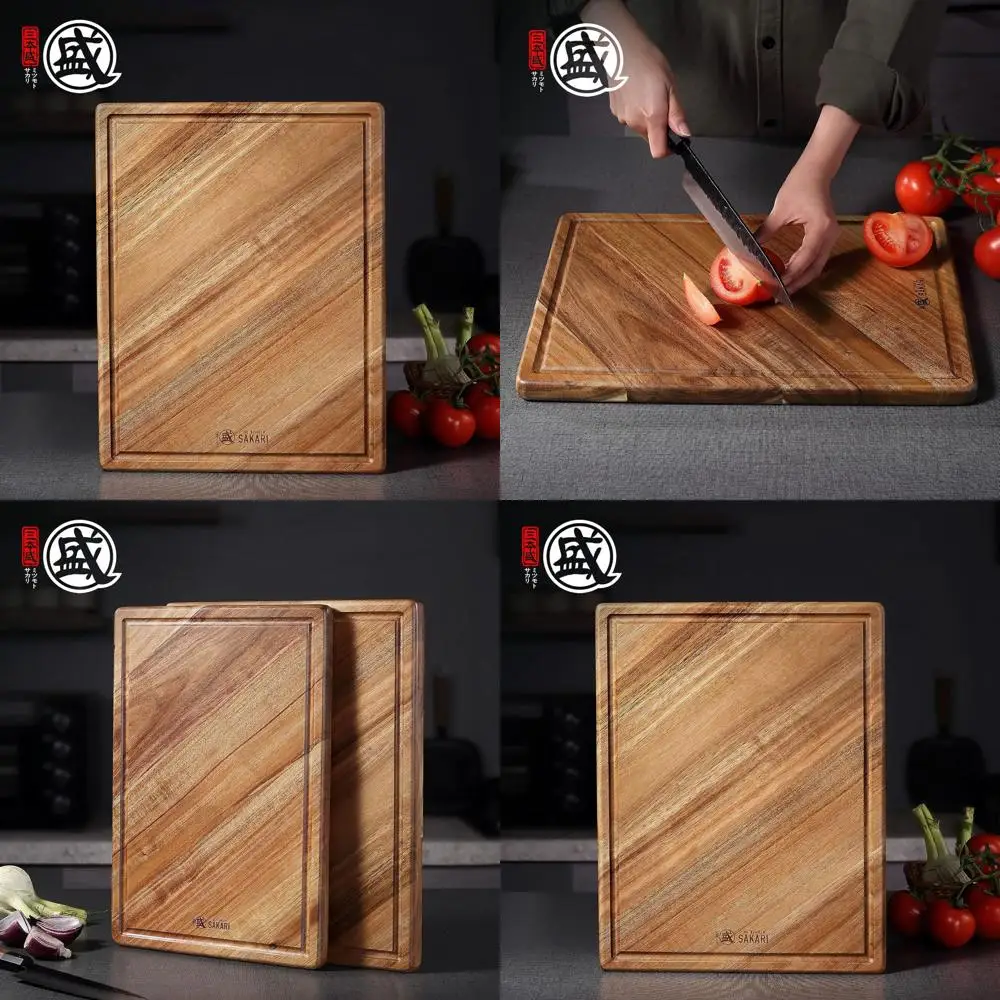 

Natural Japanese Acacia 16x11 Cutting Board for Meat, Veg, Cheese with Juice Groove