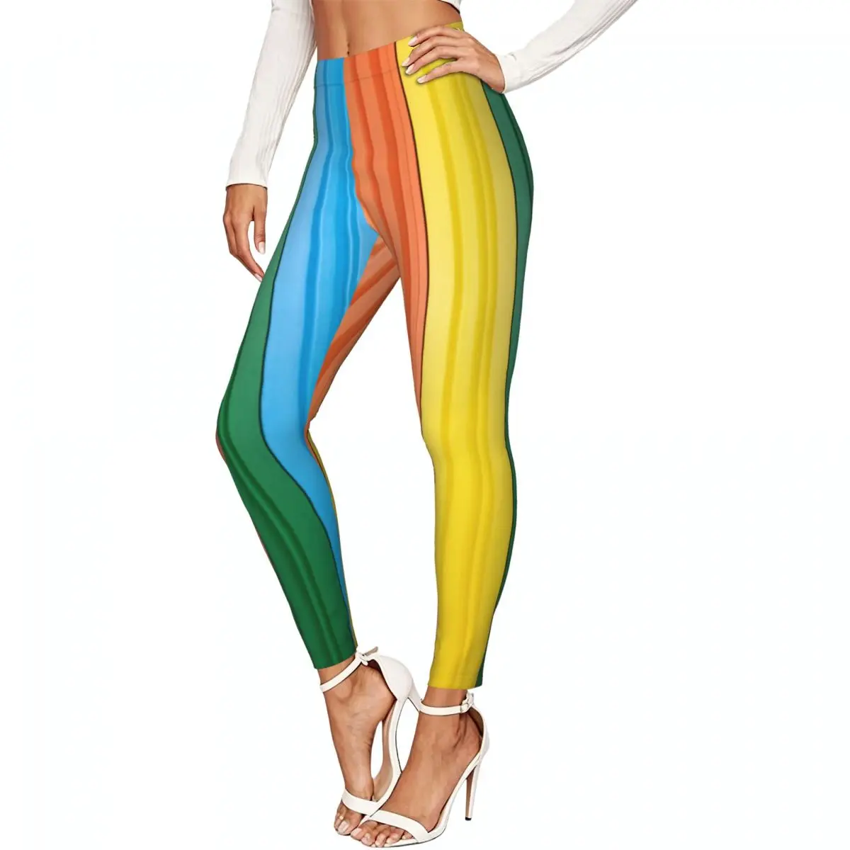 Rainbow Of Colorful Drinking Straws Women Stretchy Leggings High Elastic Comfortable Fitness Yoga Pants
