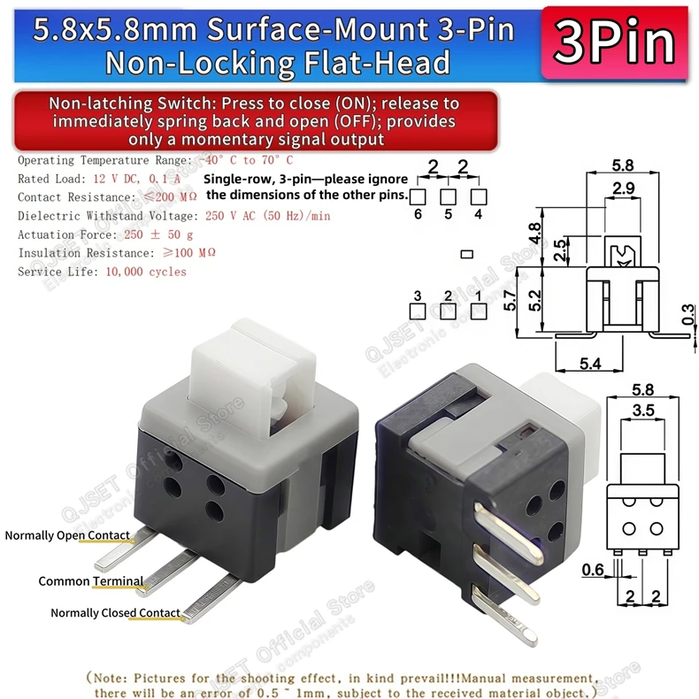10 Stück 5,8x5,8 7x7 8x8 8,5x8,5mm Selbstverriegelnde/Nicht-verriegelnde Reset-/Multimeter-Taster, Taktiler Mikroschalter, 3/6-Pin Drucktastenschalter – Detail 34