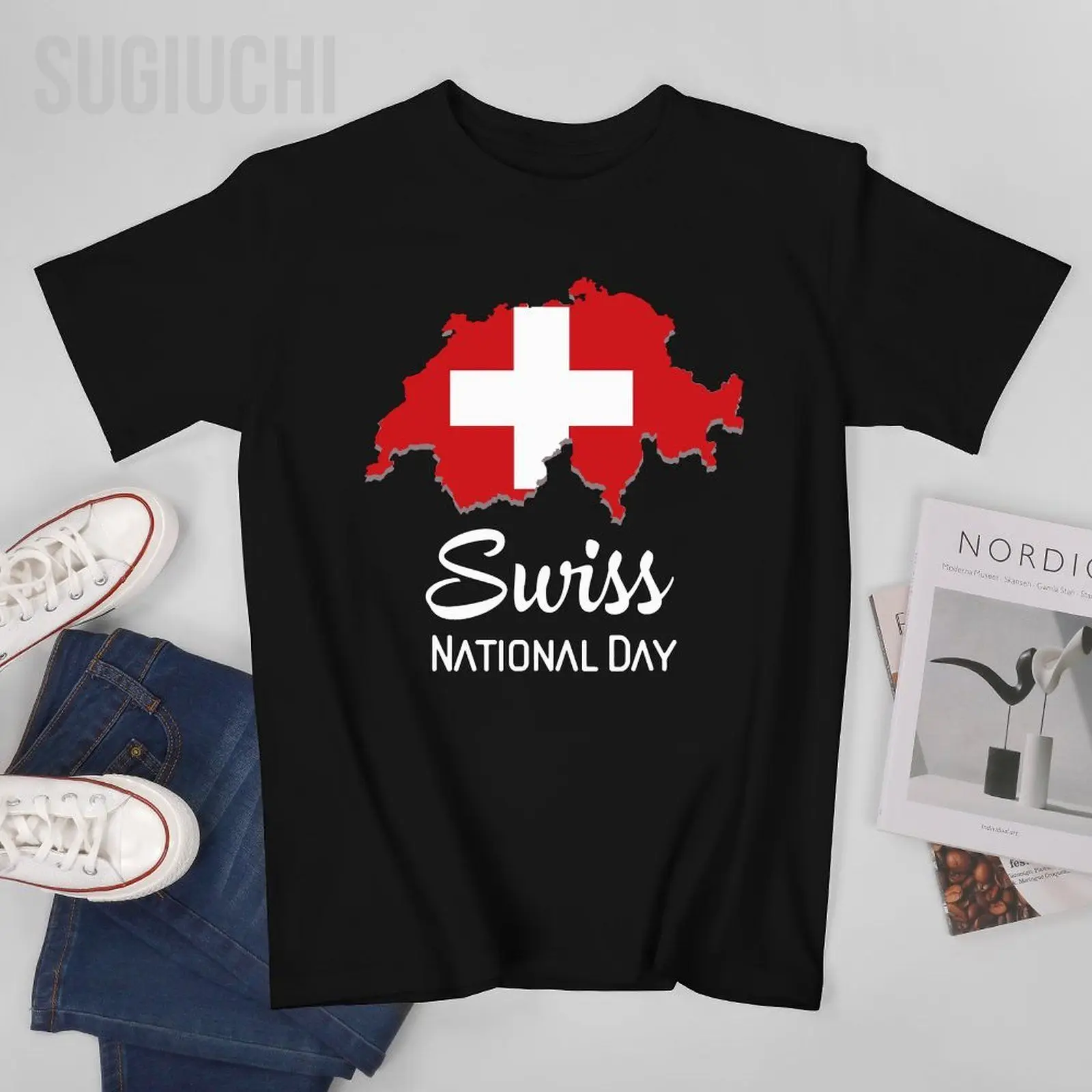 Unisex Men Switzerland Suiss National Day Map Tshirt Tees O-neck T Shirts Women Boys 100% Cotton T-Shirt