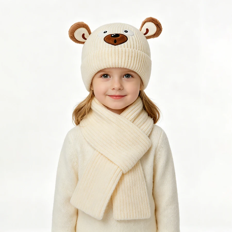 20263-10Y 2pcs New Kids Hat Autumn Winter Knit Hat and Scarf Set for Girls and Boys, Cute Knitwear view 2