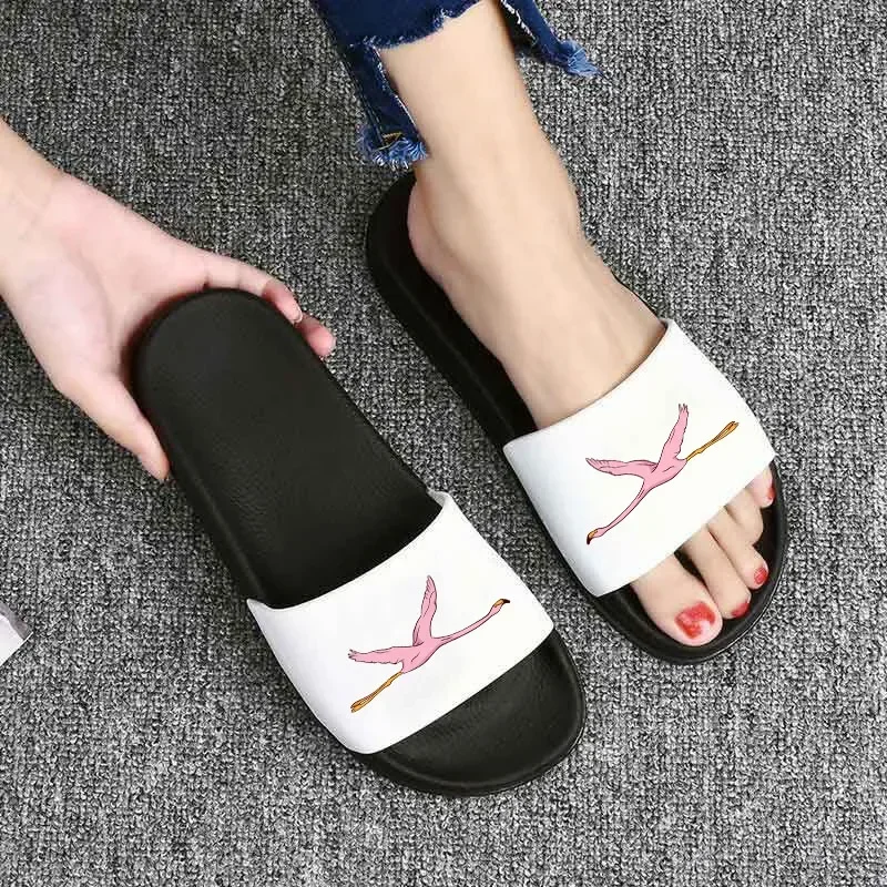 Cute Flamingo Women Slippers shoes woman Fashion Beach Slides Flat Heels Flip Flops House Slides Shoes Non-slip Sandalias Mujer