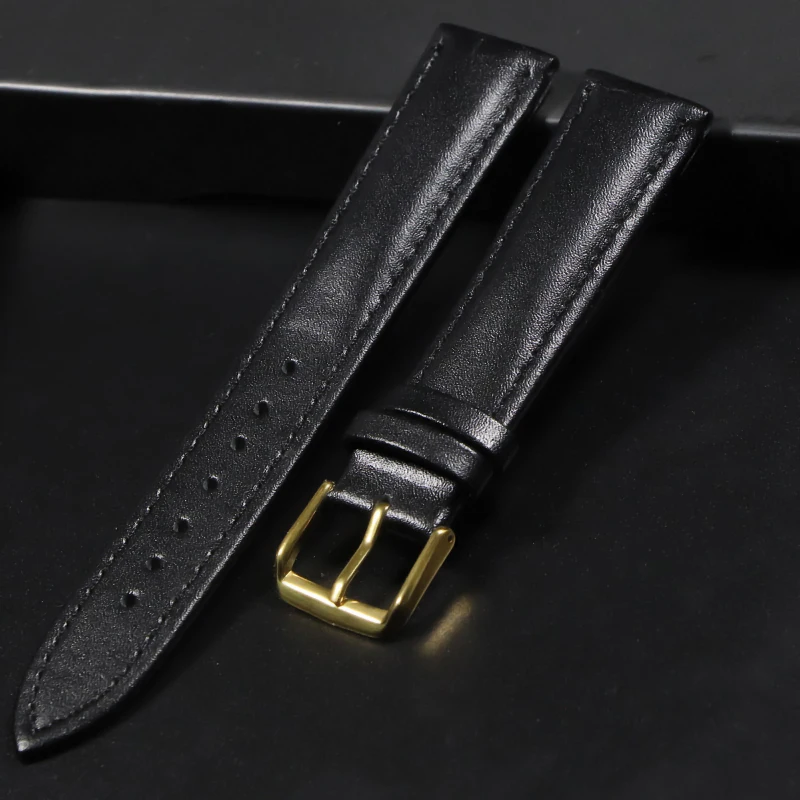 Calfskin Leather Watchband Soft Material Watch Band Wrist Strap 18mm 20mm 22mm 24mm With gold Stainless Steel Buckle