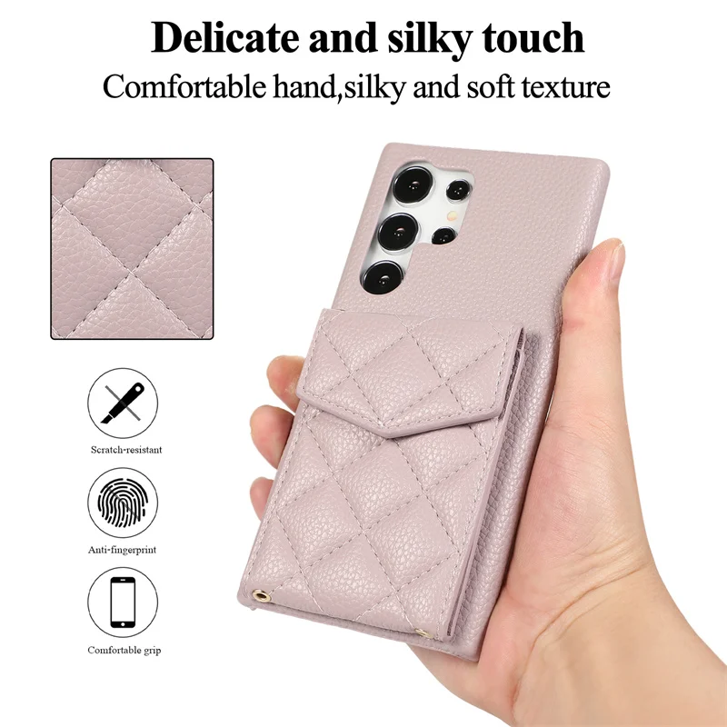 

Luxury Diagonal Wallet Flip Phone Case For Samsung S23 FE S22 S24 Plus Ultra Makeup Mirror Shock Resistant Back Cover